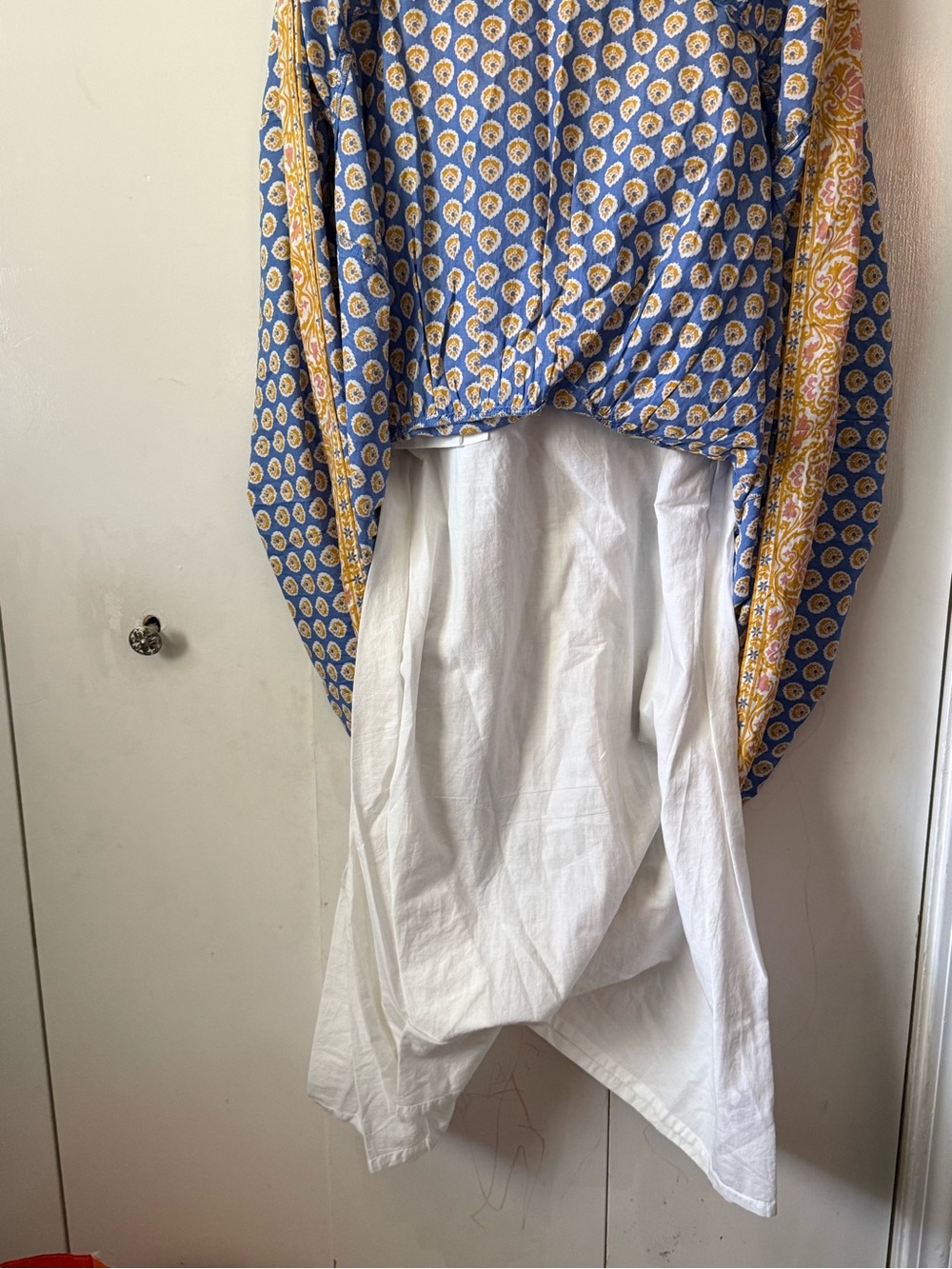 Point Sur (J. Crew) block print tiered maxi dress blue white yellow womens 4 - Picture 8 of 15